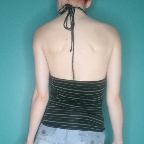 #Y2K stripped Black and Green stretchy tank top M - Picture 2 of 3